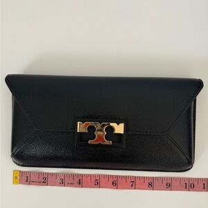 Tory Burch caviar black leather clutch